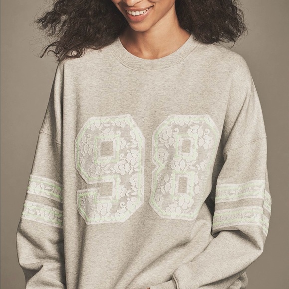 l*space Tops - L*Space Gray Sweatshirt with Lace Floral Design